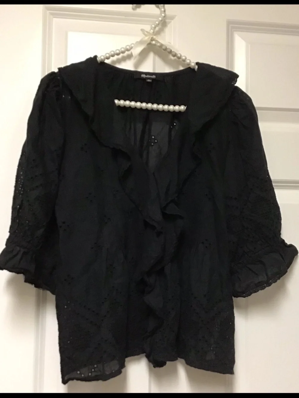 Madewell The Blaire Black Ruffled Eyelet Blouse